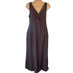 Anrabess Jumpsuit Size L Blue Wide Leg Flax Blend Cropped Boho Beach Smocked